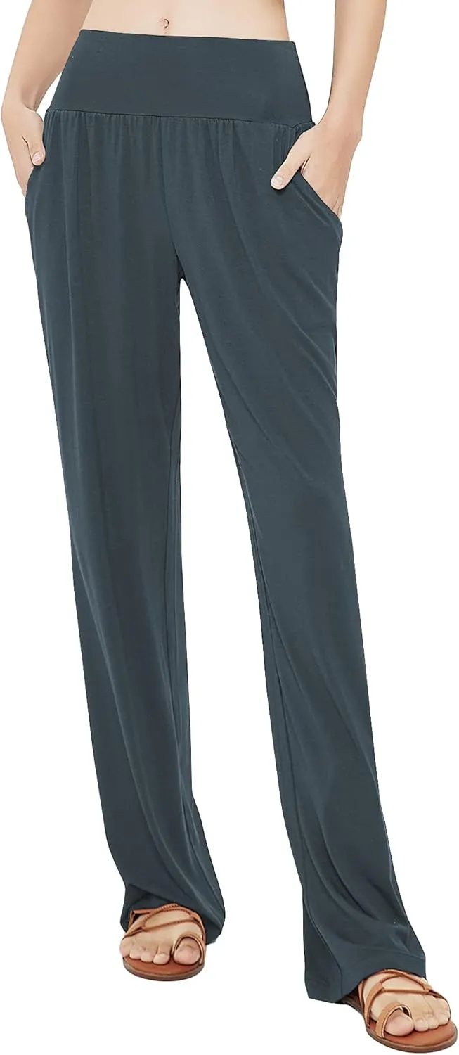 Urban CoCo Women's Comfy Yoga Pants Casual Wide Leg Sweatpants High Waist Stretch Trousers with Pockets