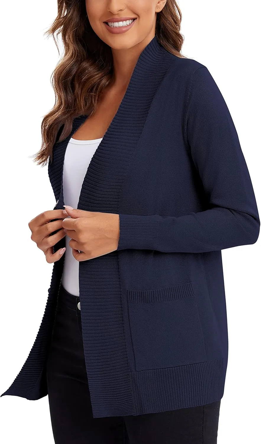 Urban CoCo Women's Lightweight Open Front Knit Cardigan Sweater Long Sleeve with Pocket