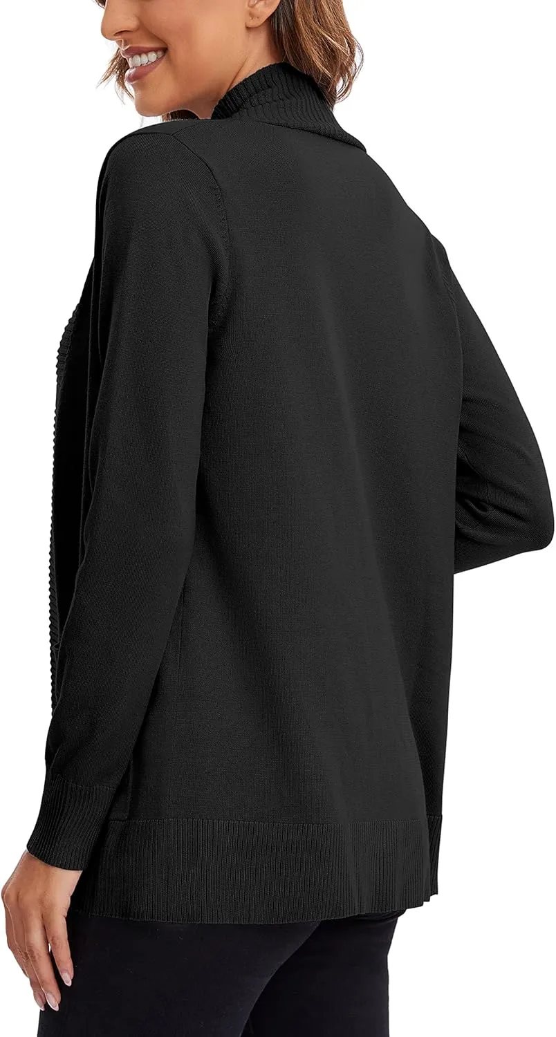 Urban CoCo Women's Lightweight Open Front Knit Cardigan Sweater Long Sleeve with Pocket