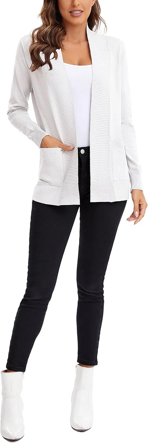 Urban CoCo Women's Lightweight Open Front Knit Cardigan Sweater Long Sleeve with Pocket