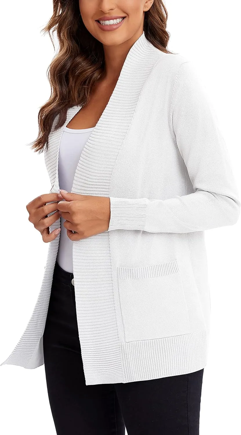 Urban CoCo Women's Lightweight Open Front Knit Cardigan Sweater Long Sleeve with Pocket