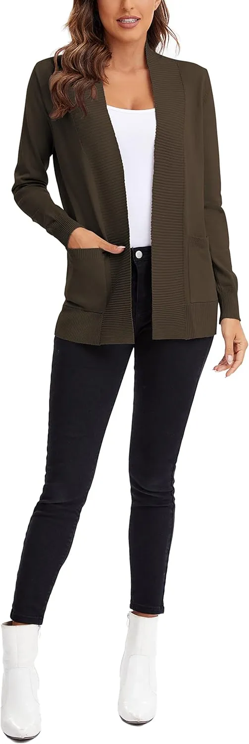 Urban CoCo Women's Lightweight Open Front Knit Cardigan Sweater Long Sleeve with Pocket