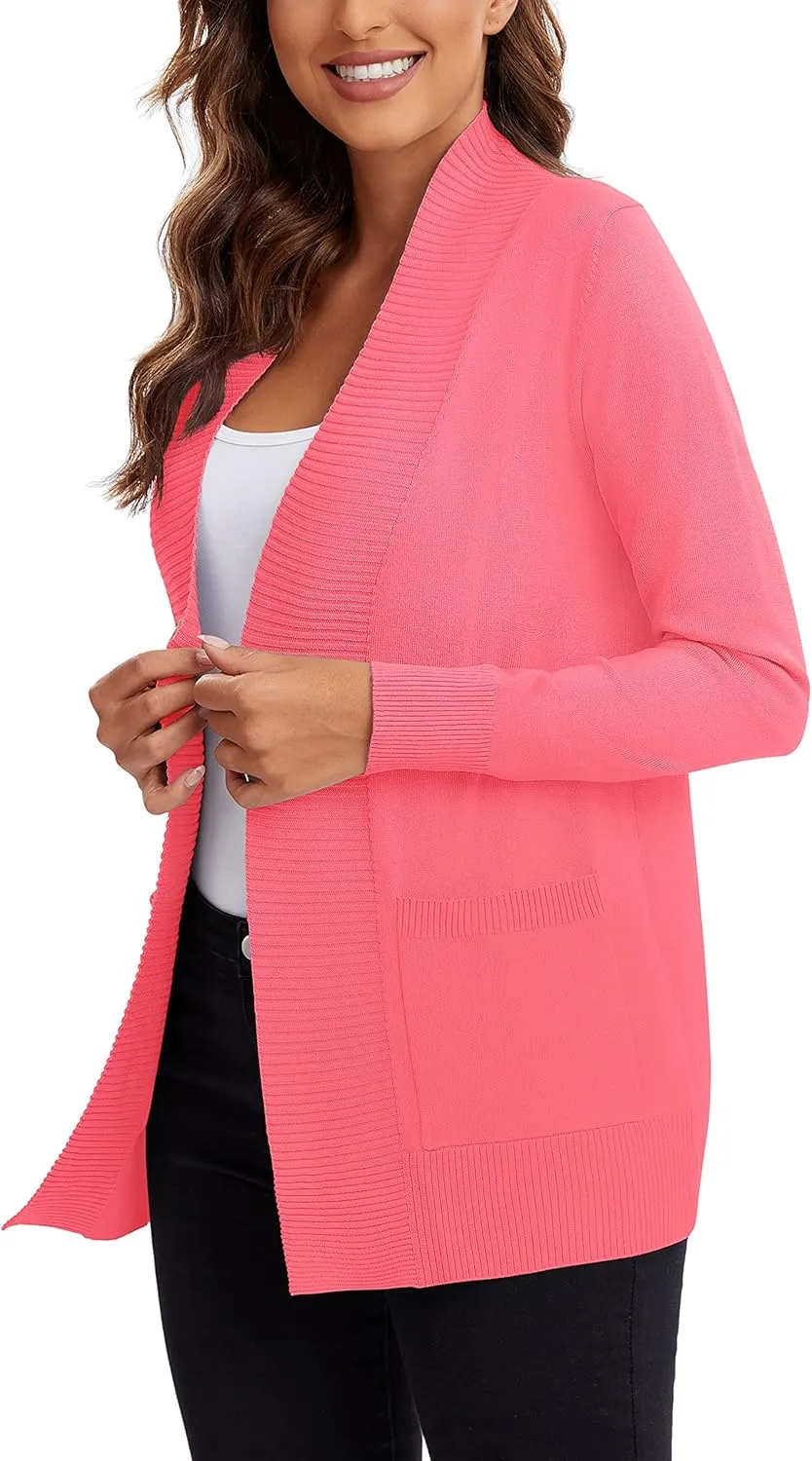 Urban CoCo Women's Lightweight Open Front Knit Cardigan Sweater Long Sleeve with Pocket