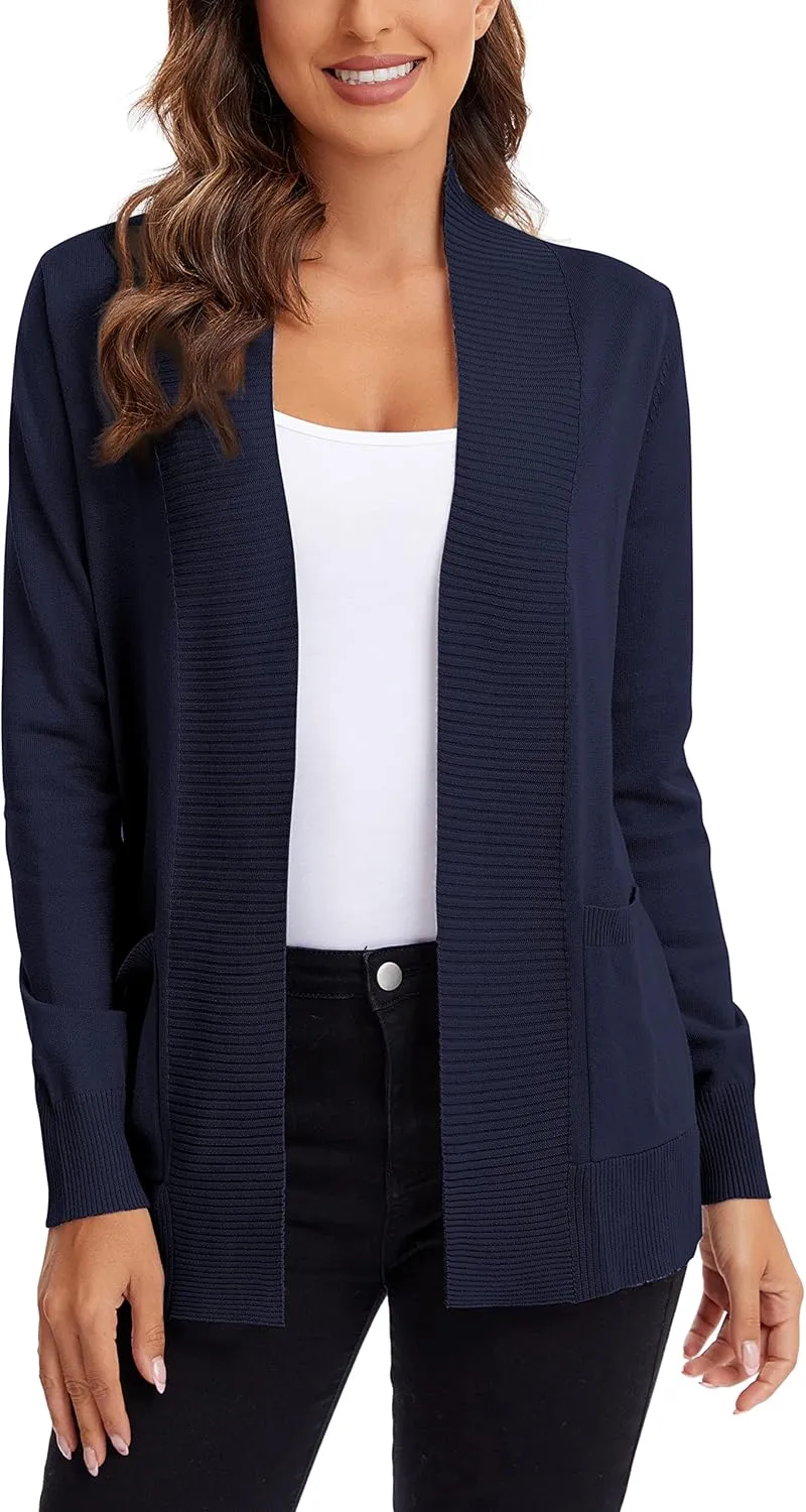Urban CoCo Women's Lightweight Open Front Knit Cardigan Sweater Long Sleeve with Pocket