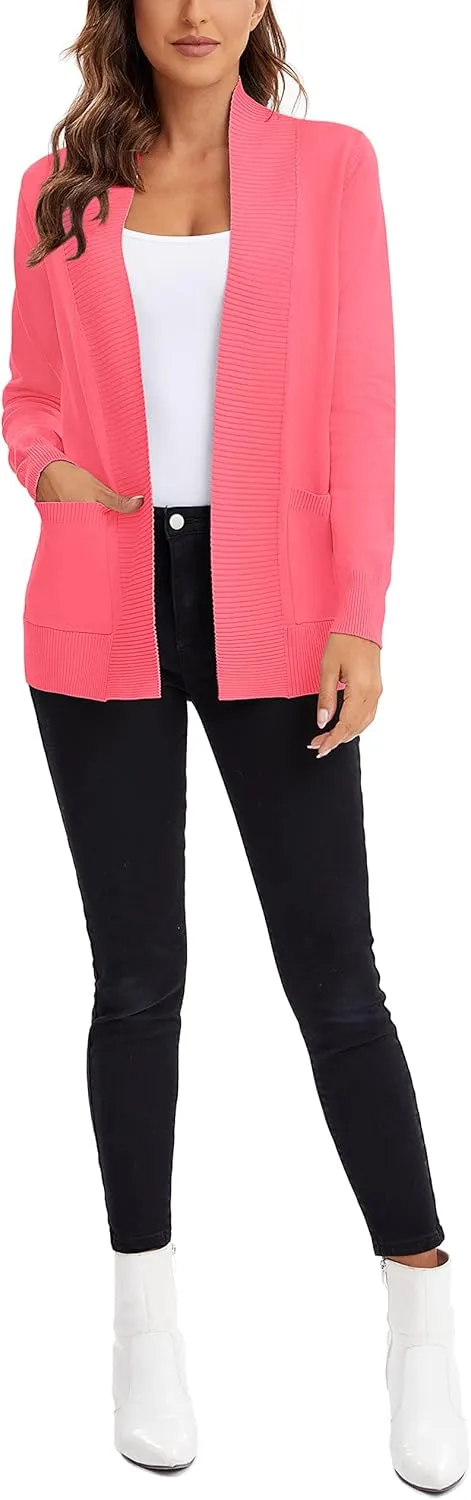 Urban CoCo Women's Lightweight Open Front Knit Cardigan Sweater Long Sleeve with Pocket