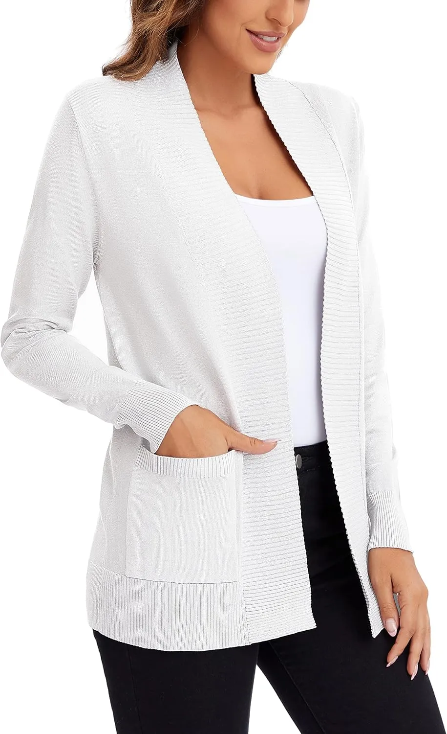 Urban CoCo Women's Lightweight Open Front Knit Cardigan Sweater Long Sleeve with Pocket