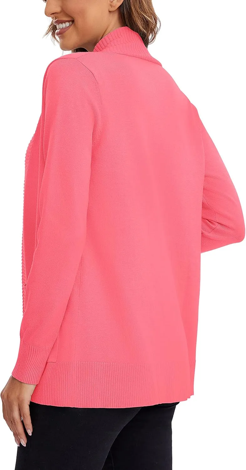 Urban CoCo Women's Lightweight Open Front Knit Cardigan Sweater Long Sleeve with Pocket