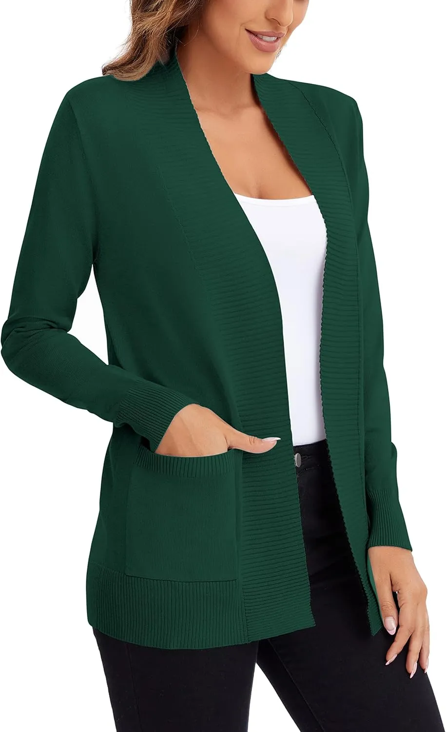 Urban CoCo Women's Lightweight Open Front Knit Cardigan Sweater Long Sleeve with Pocket
