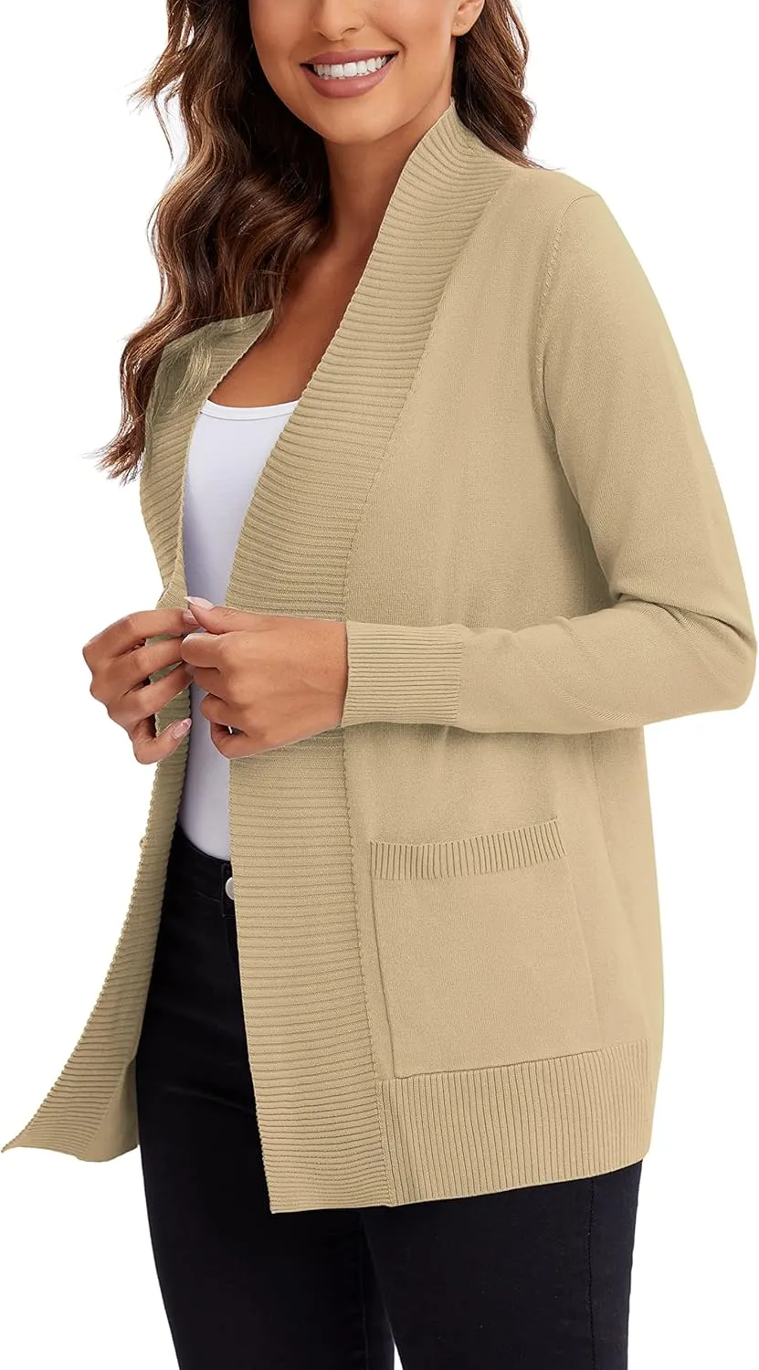 Urban CoCo Women's Lightweight Open Front Knit Cardigan Sweater Long Sleeve with Pocket