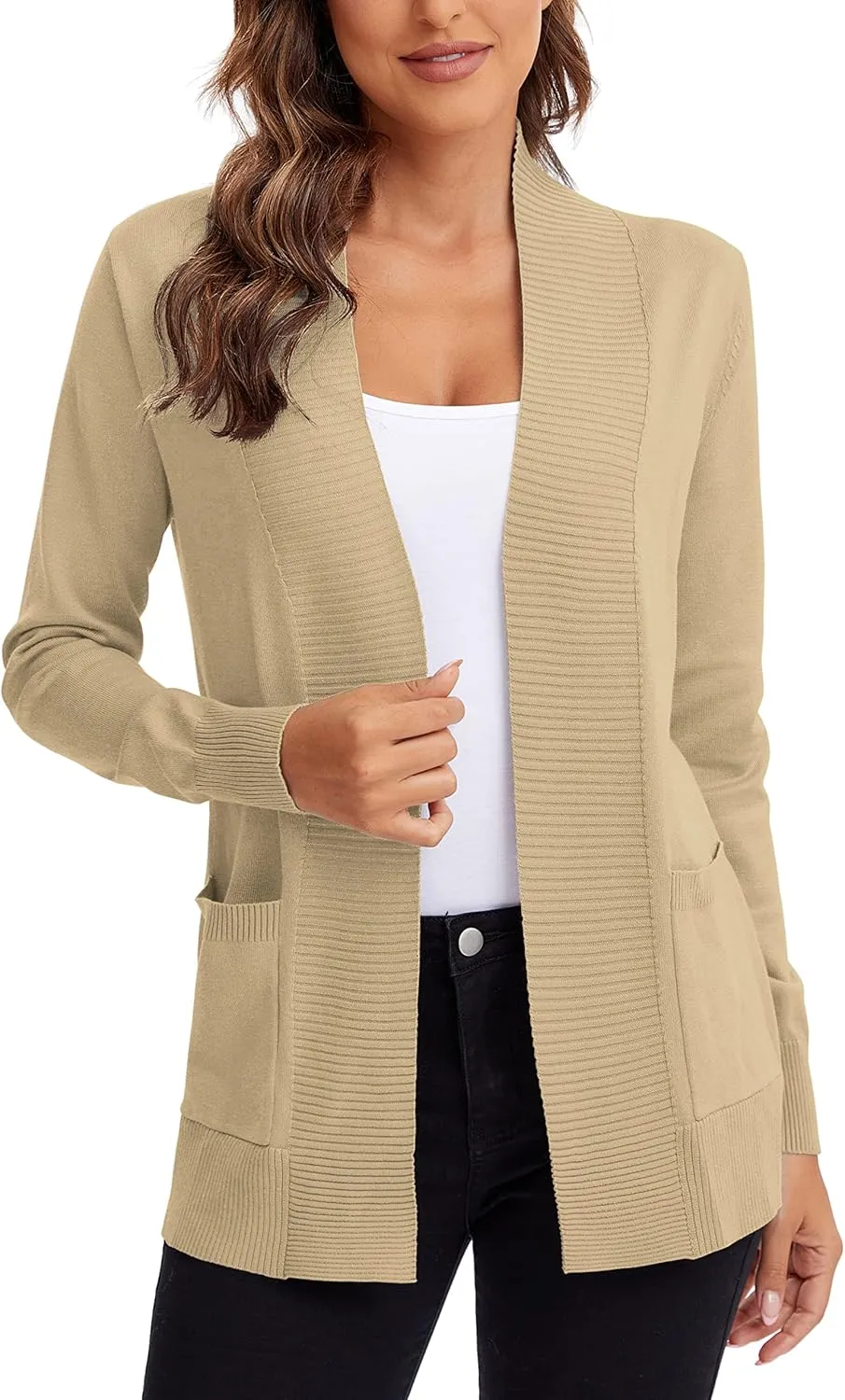 Urban CoCo Women's Lightweight Open Front Knit Cardigan Sweater Long Sleeve with Pocket