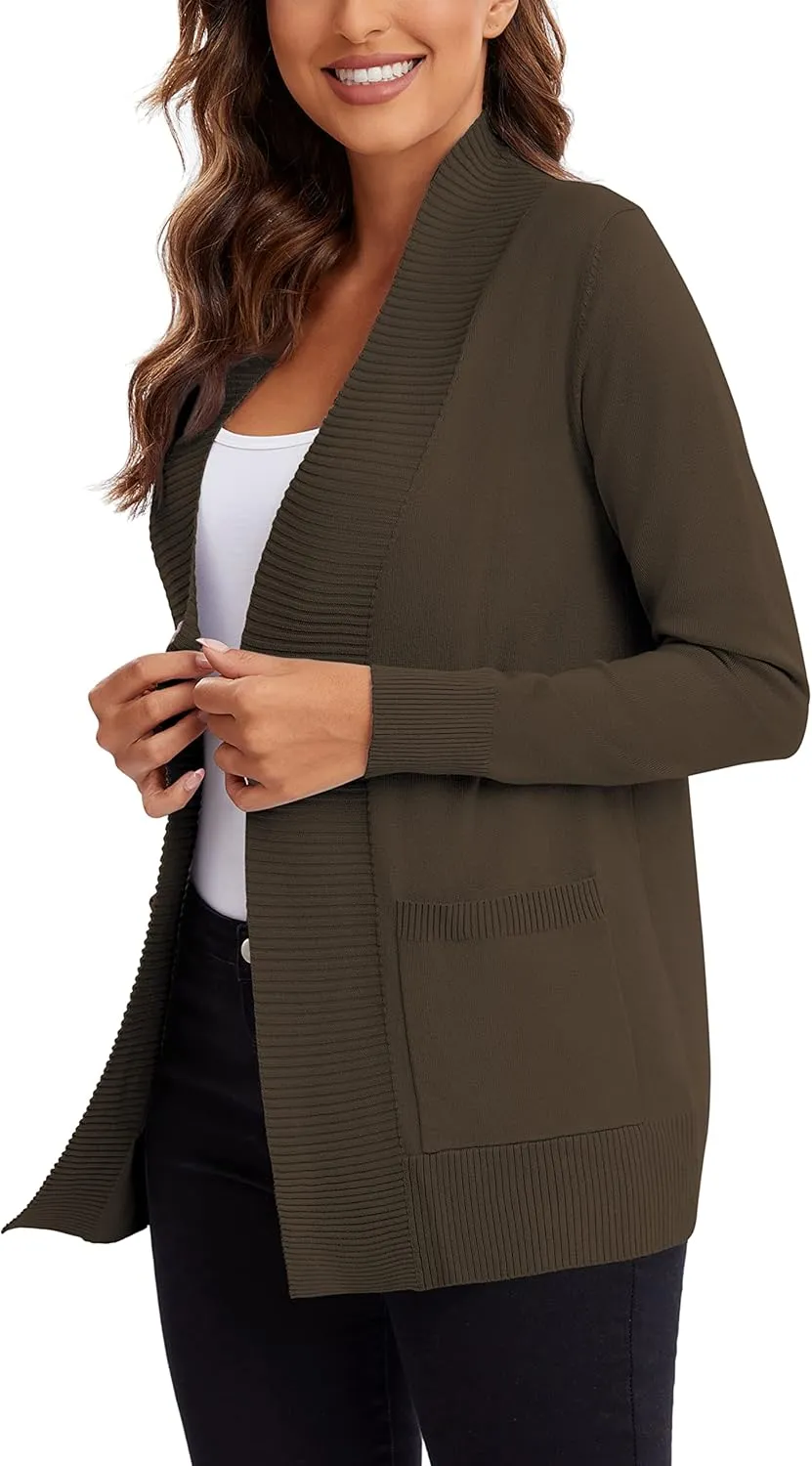 Urban CoCo Women's Lightweight Open Front Knit Cardigan Sweater Long Sleeve with Pocket