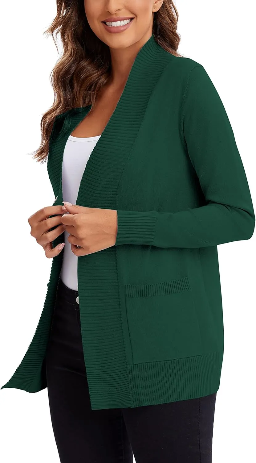 Urban CoCo Women's Lightweight Open Front Knit Cardigan Sweater Long Sleeve with Pocket