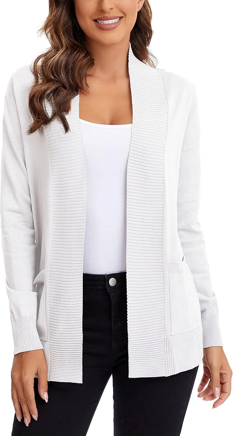Urban CoCo Women's Lightweight Open Front Knit Cardigan Sweater Long Sleeve with Pocket