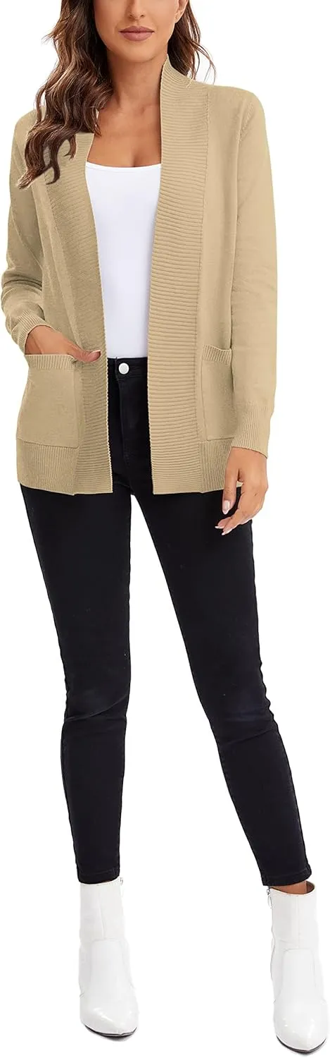 Urban CoCo Women's Lightweight Open Front Knit Cardigan Sweater Long Sleeve with Pocket