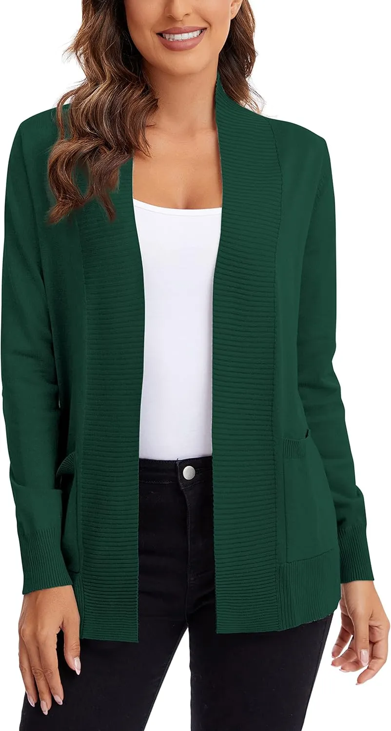 Urban CoCo Women's Lightweight Open Front Knit Cardigan Sweater Long Sleeve with Pocket
