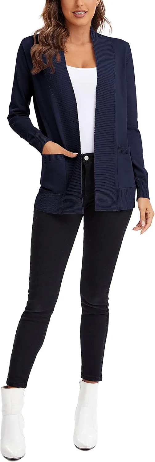 Urban CoCo Women's Lightweight Open Front Knit Cardigan Sweater Long Sleeve with Pocket
