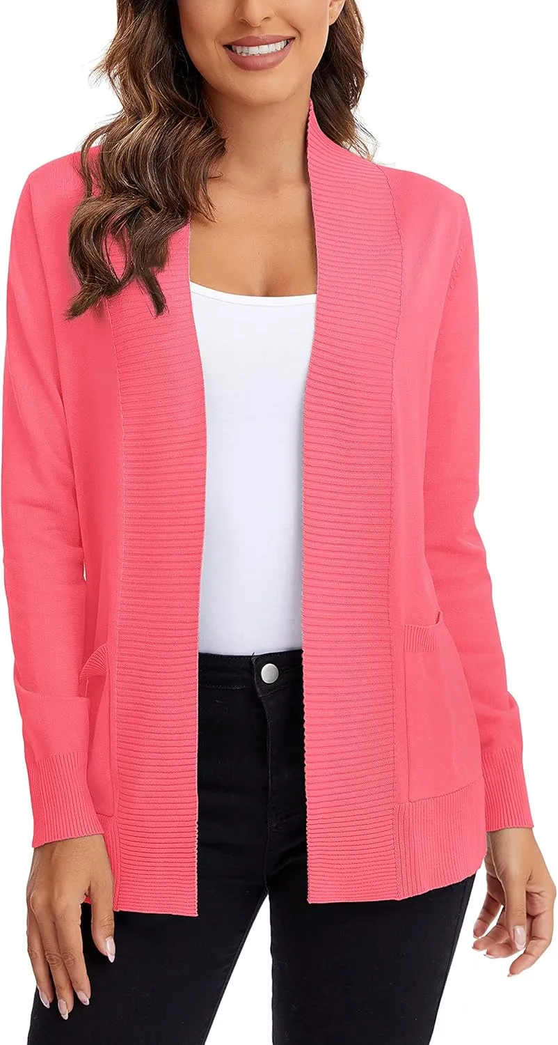 Urban CoCo Women's Lightweight Open Front Knit Cardigan Sweater Long Sleeve with Pocket