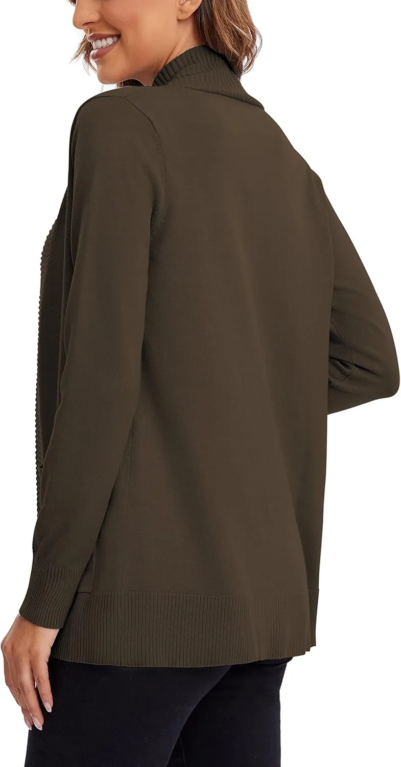 Urban CoCo Women's Lightweight Open Front Knit Cardigan Sweater Long Sleeve with Pocket