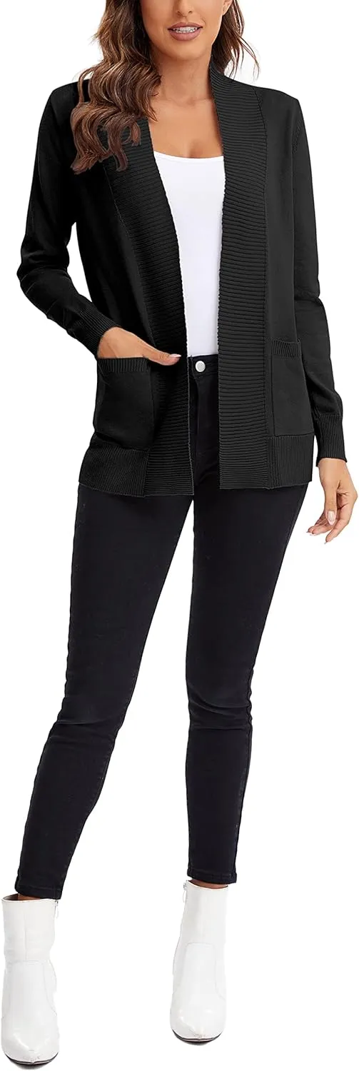 Urban CoCo Women's Lightweight Open Front Knit Cardigan Sweater Long Sleeve with Pocket