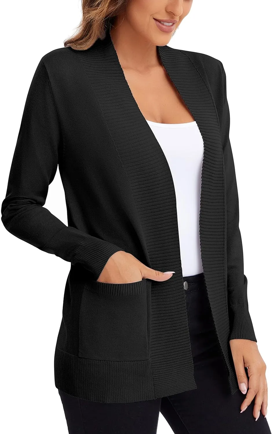 Urban CoCo Women's Lightweight Open Front Knit Cardigan Sweater Long Sleeve with Pocket