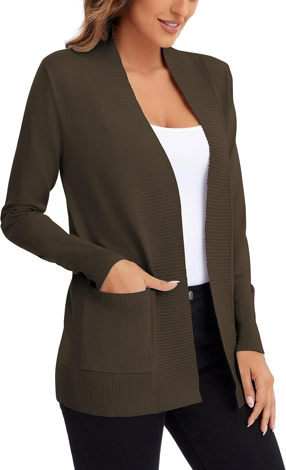 Urban CoCo Women's Lightweight Open Front Knit Cardigan Sweater Long Sleeve with Pocket