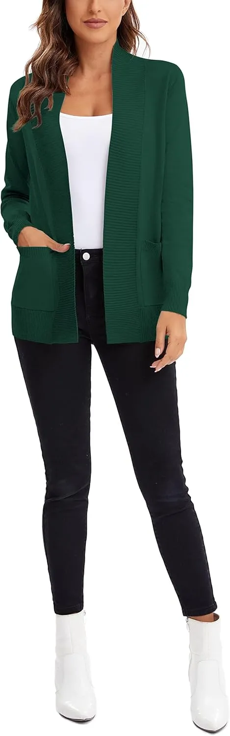 Urban CoCo Women's Lightweight Open Front Knit Cardigan Sweater Long Sleeve with Pocket
