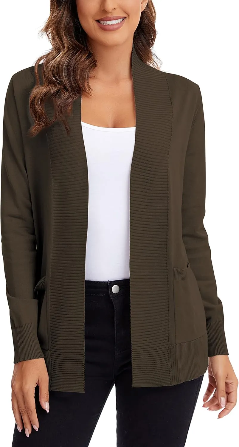 Urban CoCo Women's Lightweight Open Front Knit Cardigan Sweater Long Sleeve with Pocket