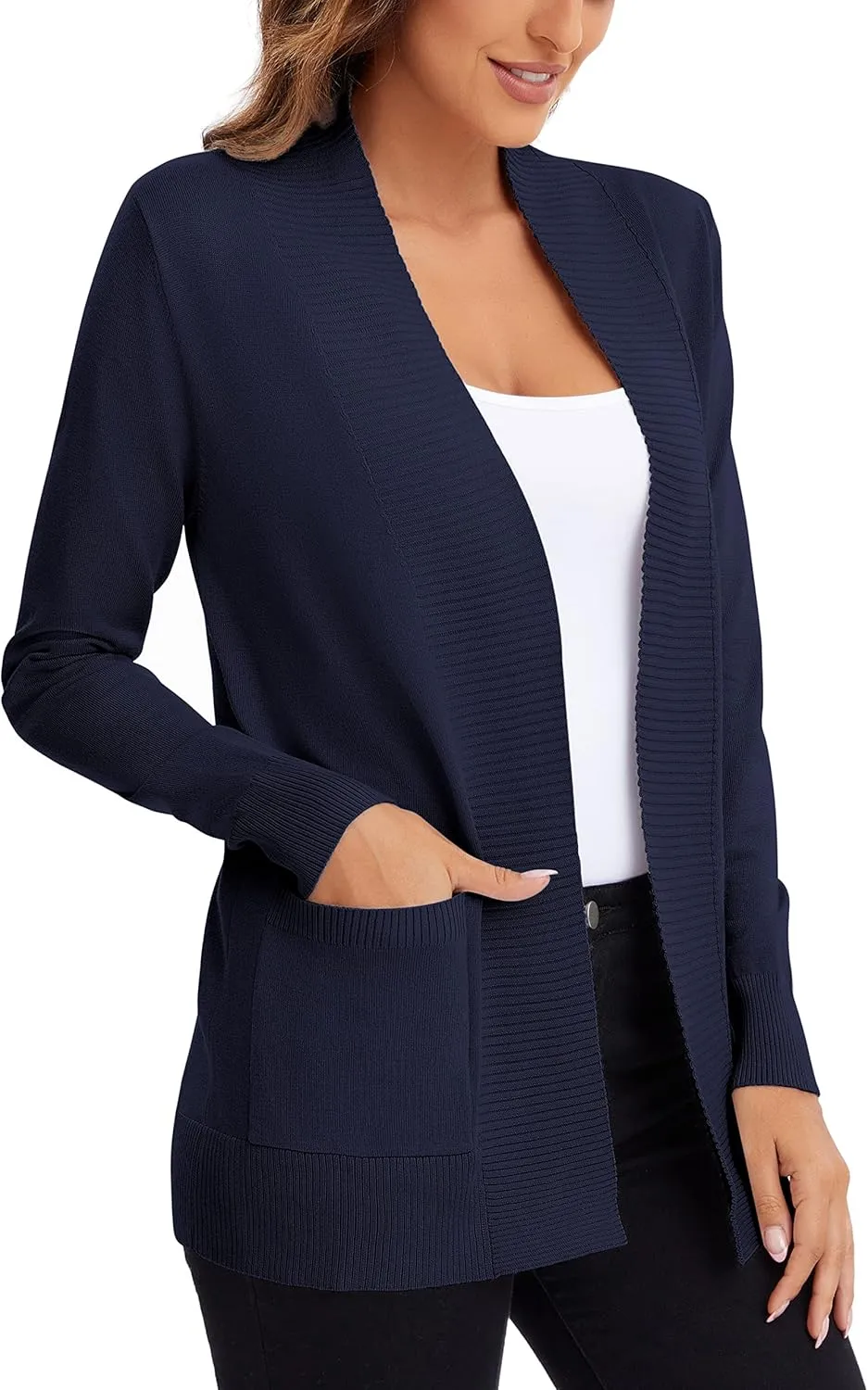 Urban CoCo Women's Lightweight Open Front Knit Cardigan Sweater Long Sleeve with Pocket
