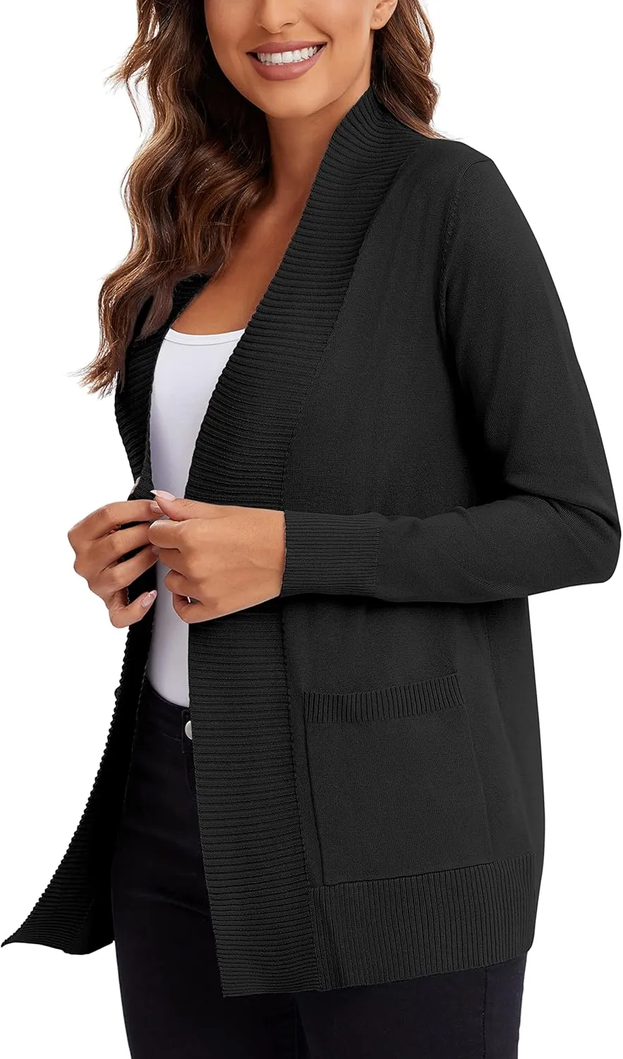 Urban CoCo Women's Lightweight Open Front Knit Cardigan Sweater Long Sleeve with Pocket