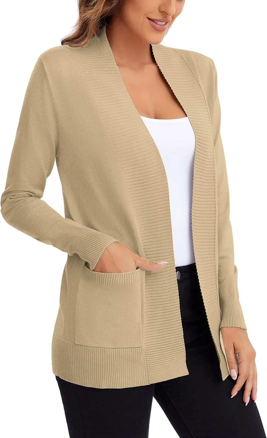 Urban CoCo Women's Lightweight Open Front Knit Cardigan Sweater Long Sleeve with Pocket