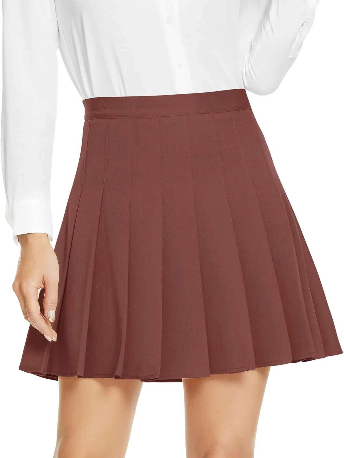 Urban CoCo Women's Pleated High Waist Solid School Uniform Skirt