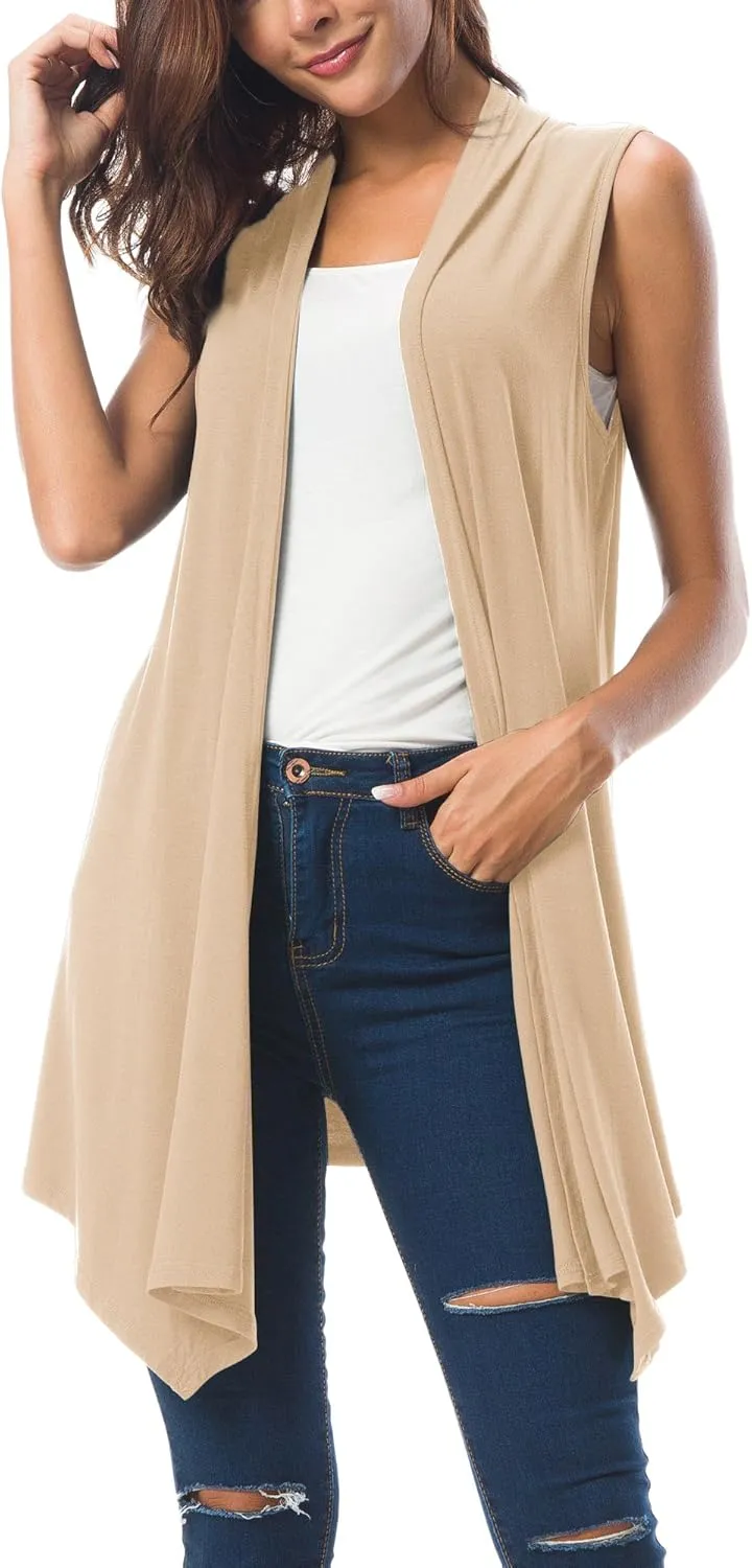 Urban CoCo Women's Sleeveless Cardigan Summer Open Front Vest Lightweight Cool Coat