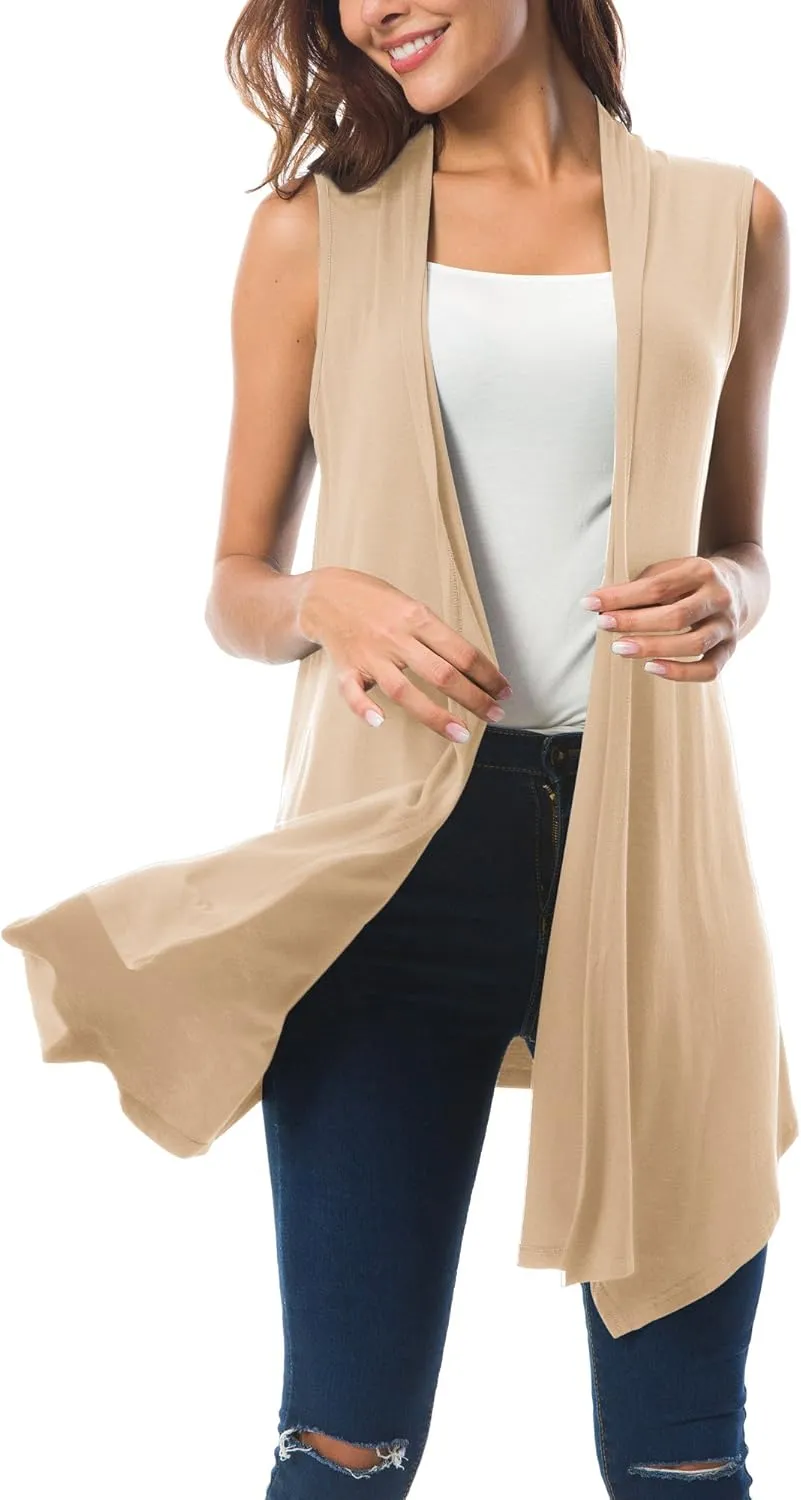 Urban CoCo Women's Sleeveless Cardigan Summer Open Front Vest Lightweight Cool Coat