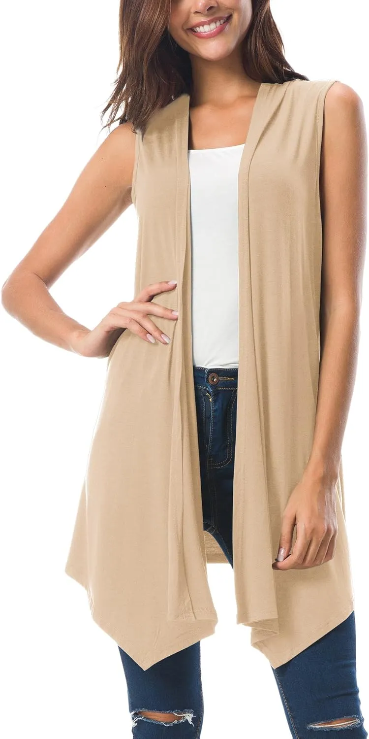 Urban CoCo Women's Sleeveless Cardigan Summer Open Front Vest Lightweight Cool Coat