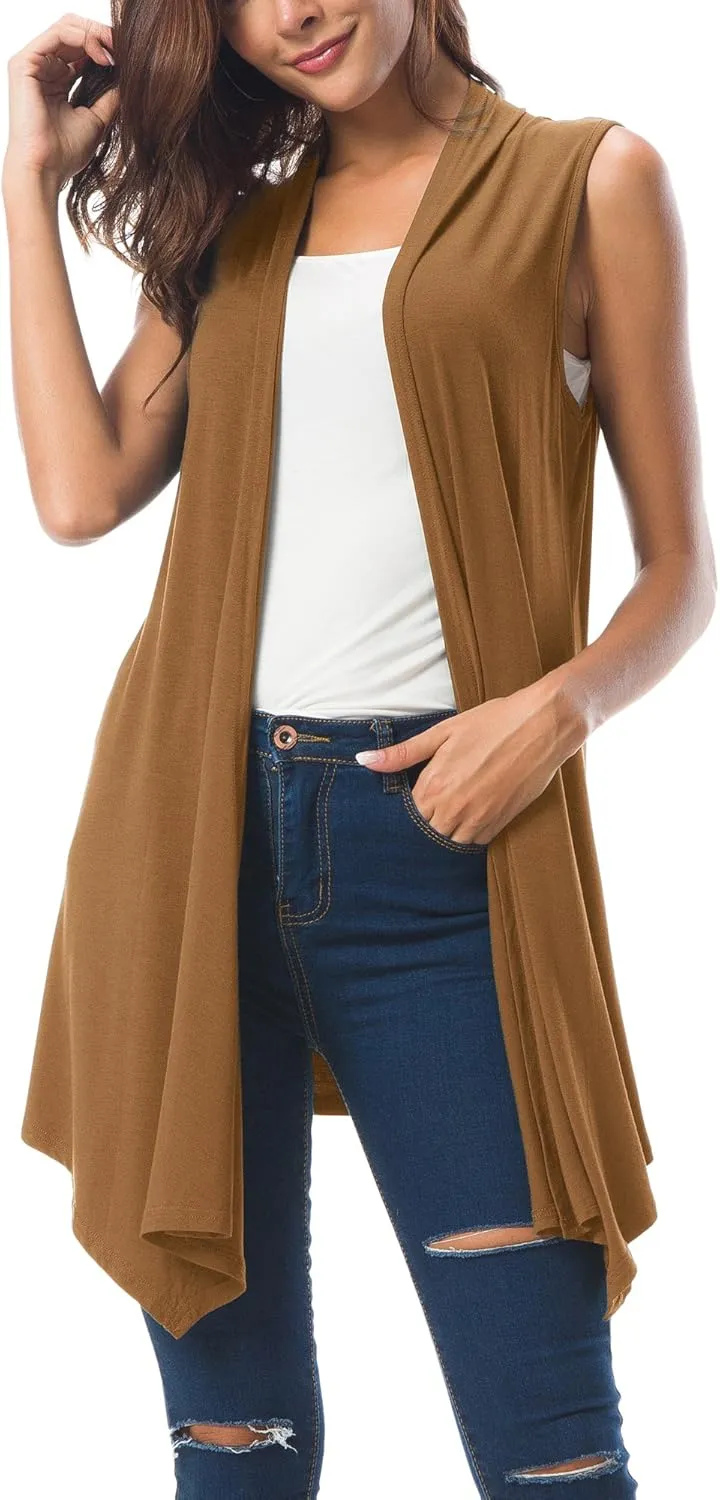 Urban CoCo Women's Sleeveless Cardigan Summer Open Front Vest Lightweight Cool Coat