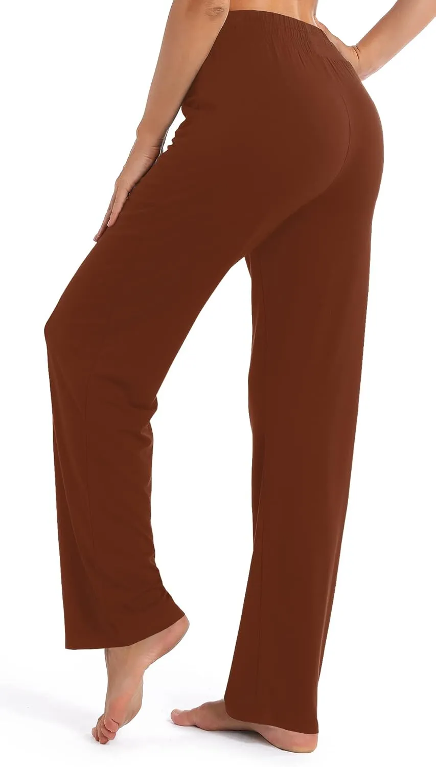 Urban CoCo Women's Straight Leg Long Pants Elastic High Waist Drawstring Casual Trousers with Pockets