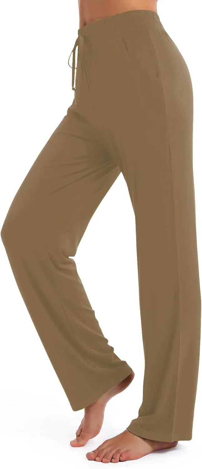 Urban CoCo Women's Straight Leg Long Pants Elastic High Waist Drawstring Casual Trousers with Pockets