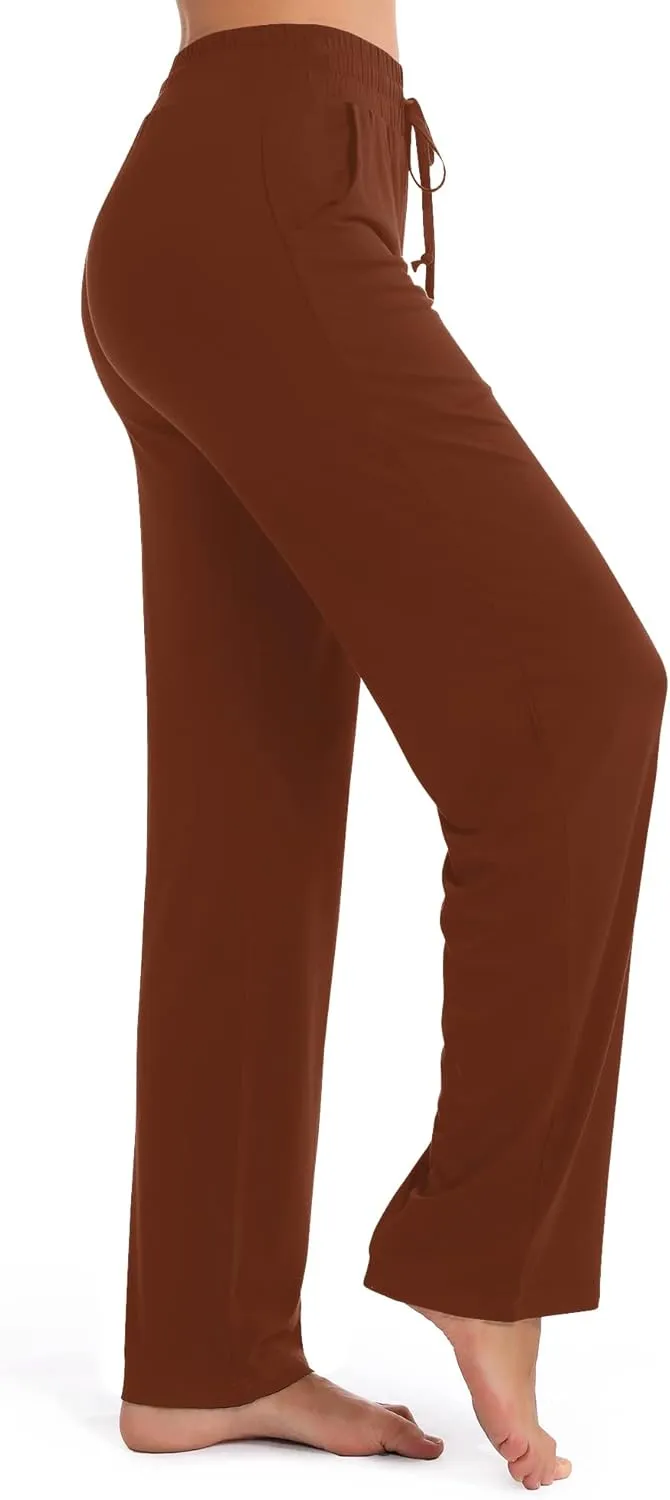 Urban CoCo Women's Straight Leg Long Pants Elastic High Waist Drawstring Casual Trousers with Pockets