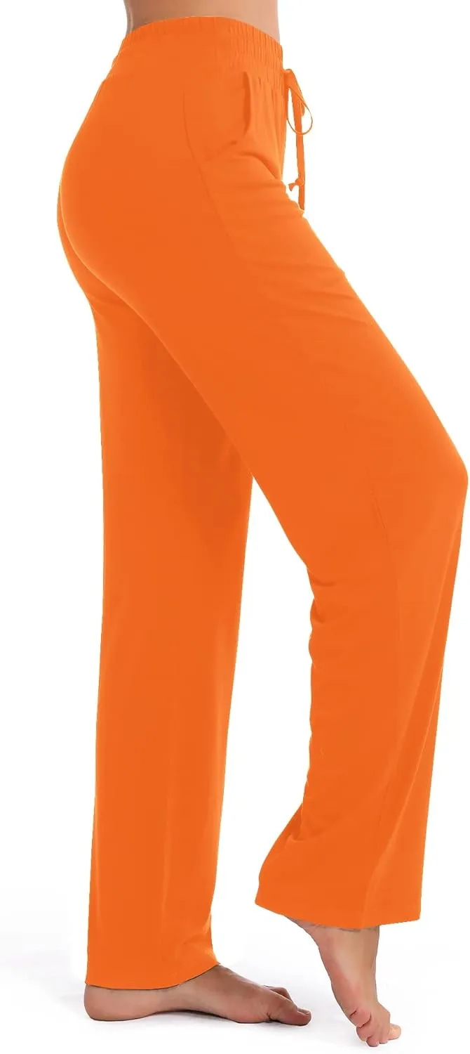 Urban CoCo Women's Straight Leg Long Pants Elastic High Waist Drawstring Casual Trousers with Pockets