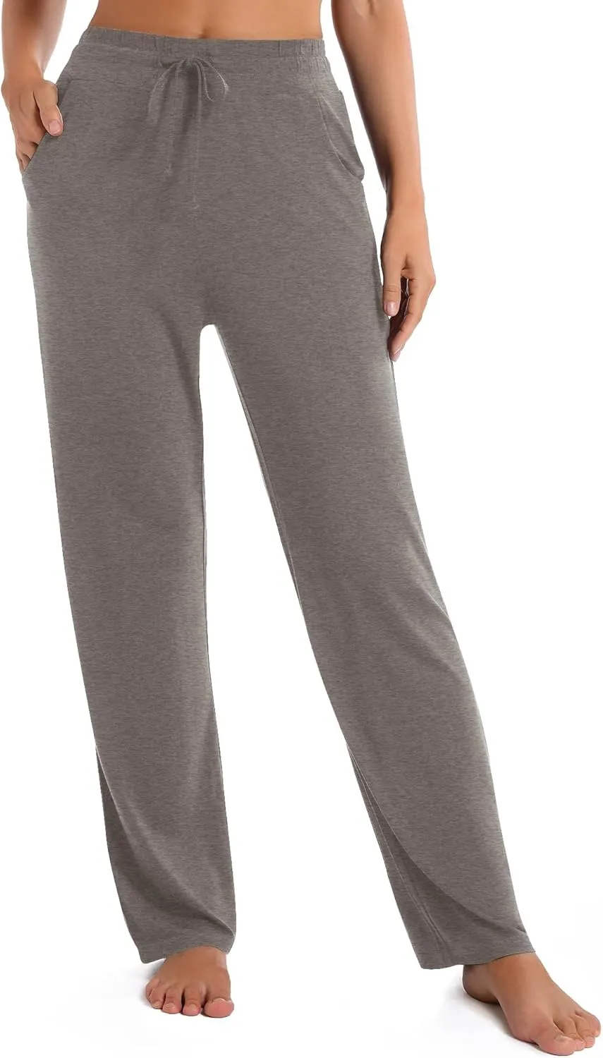 Urban CoCo Women's Straight Leg Long Pants Elastic High Waist Drawstring Casual Trousers with Pockets