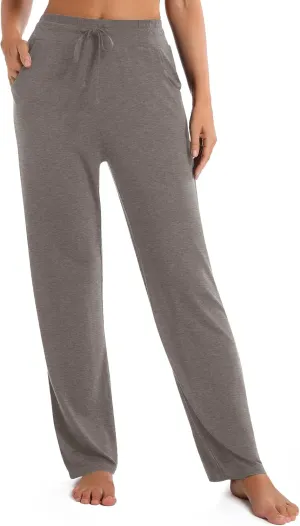 Urban CoCo Women's Straight Leg Long Pants Elastic High Waist Drawstring Casual Trousers with Pockets