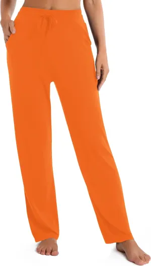 Urban CoCo Women's Straight Leg Long Pants Elastic High Waist Drawstring Casual Trousers with Pockets