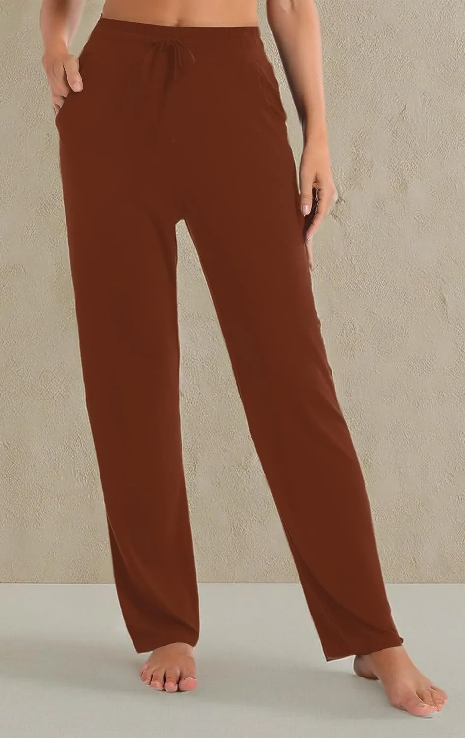 Urban CoCo Women's Straight Leg Long Pants Elastic High Waist Drawstring Casual Trousers with Pockets