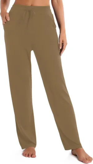 Urban CoCo Women's Straight Leg Long Pants Elastic High Waist Drawstring Casual Trousers with Pockets