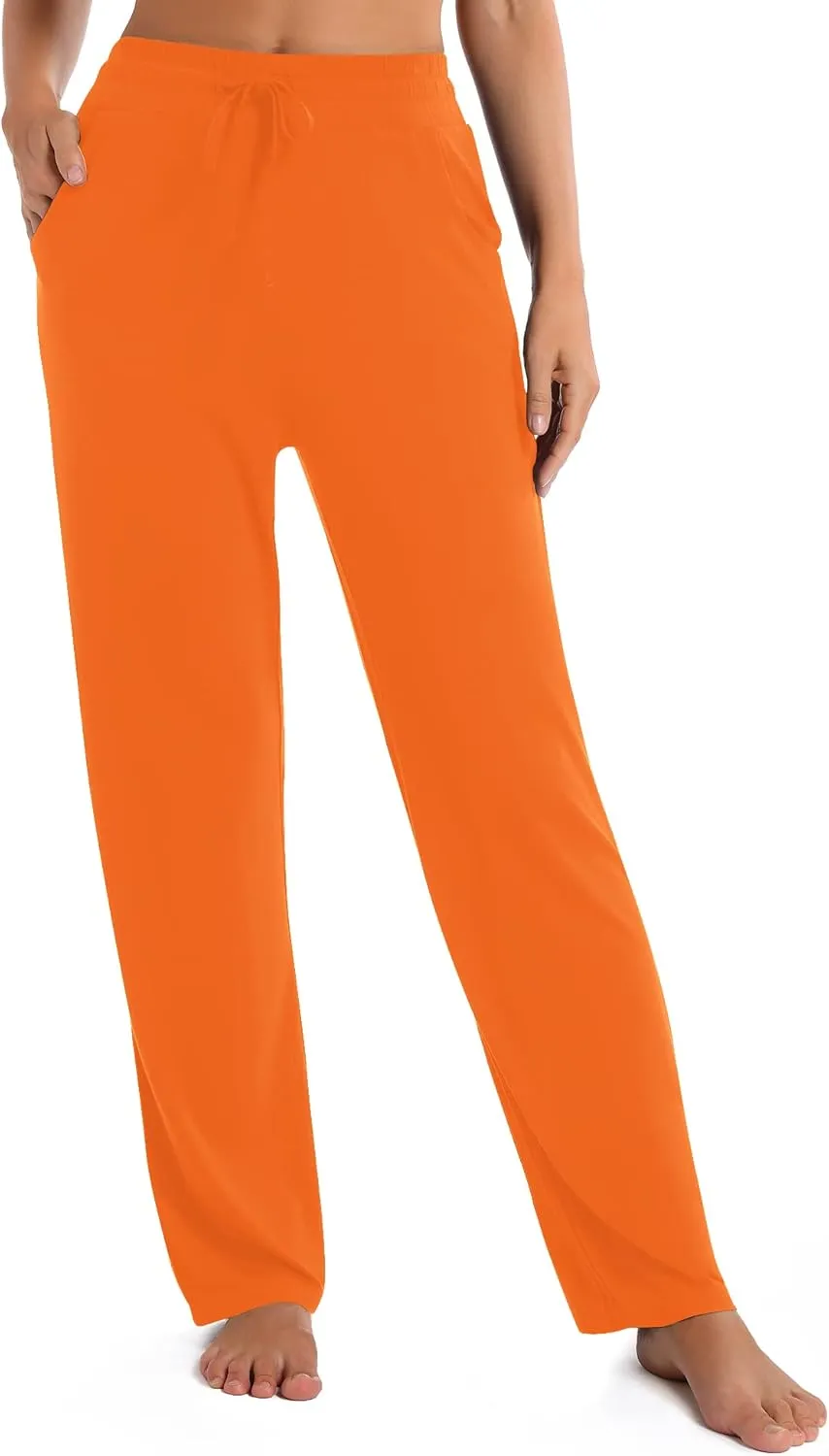 Urban CoCo Women's Straight Leg Long Pants Elastic High Waist Drawstring Casual Trousers with Pockets