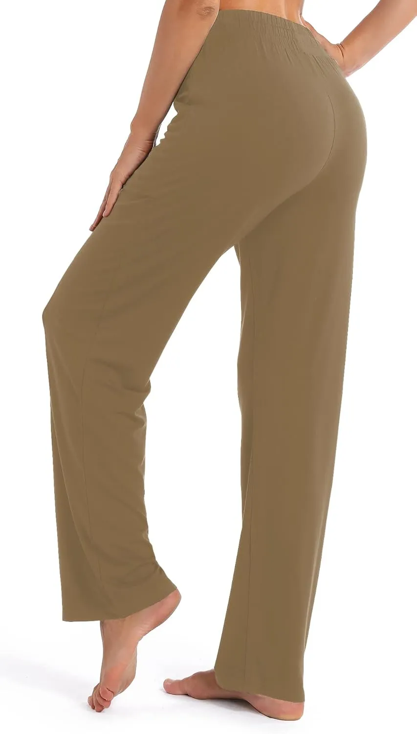 Urban CoCo Women's Straight Leg Long Pants Elastic High Waist Drawstring Casual Trousers with Pockets
