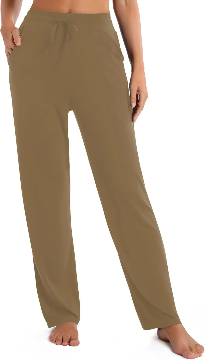 Urban CoCo Women's Straight Leg Long Pants Elastic High Waist Drawstring Casual Trousers with Pockets