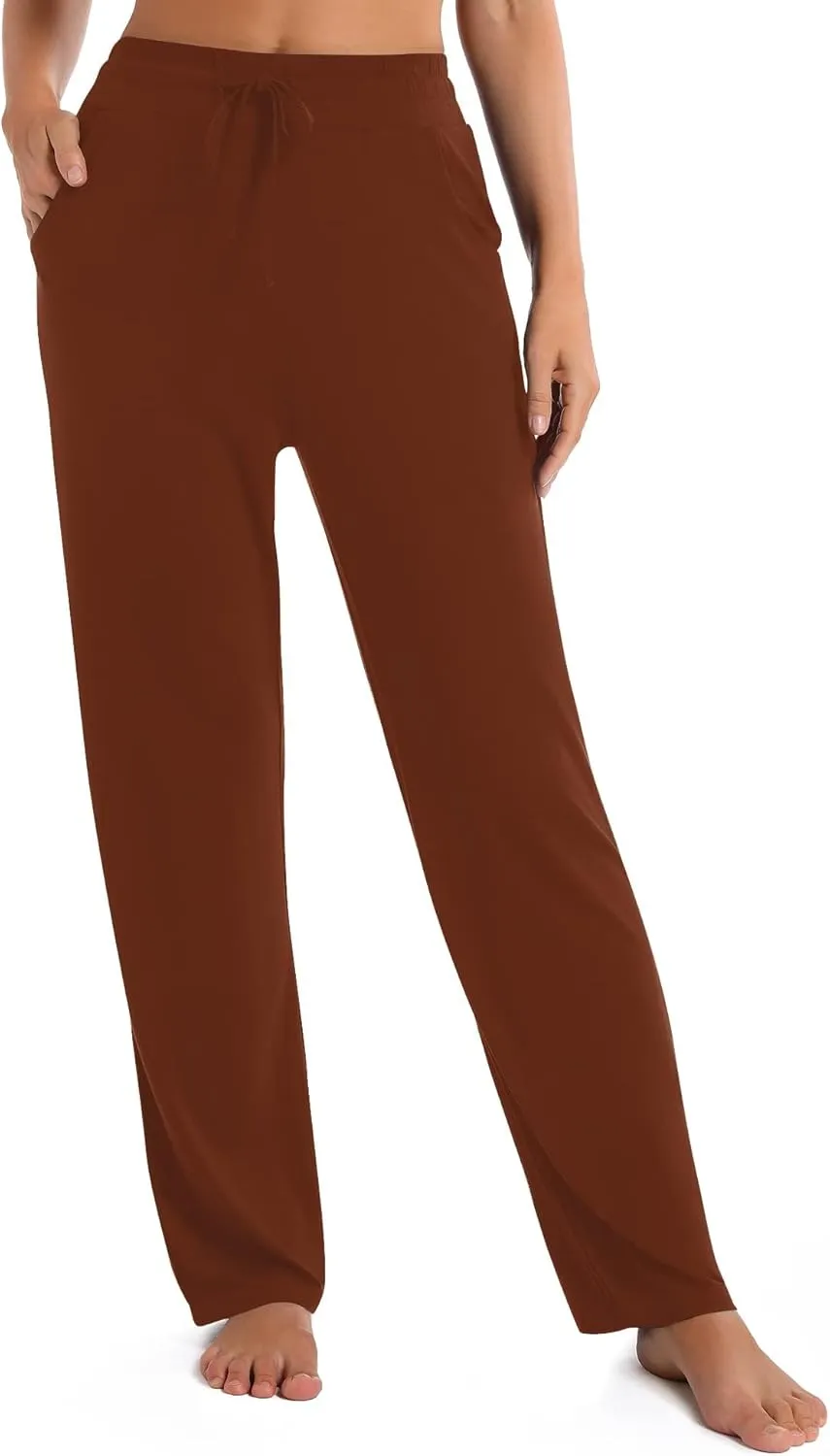 Urban CoCo Women's Straight Leg Long Pants Elastic High Waist Drawstring Casual Trousers with Pockets