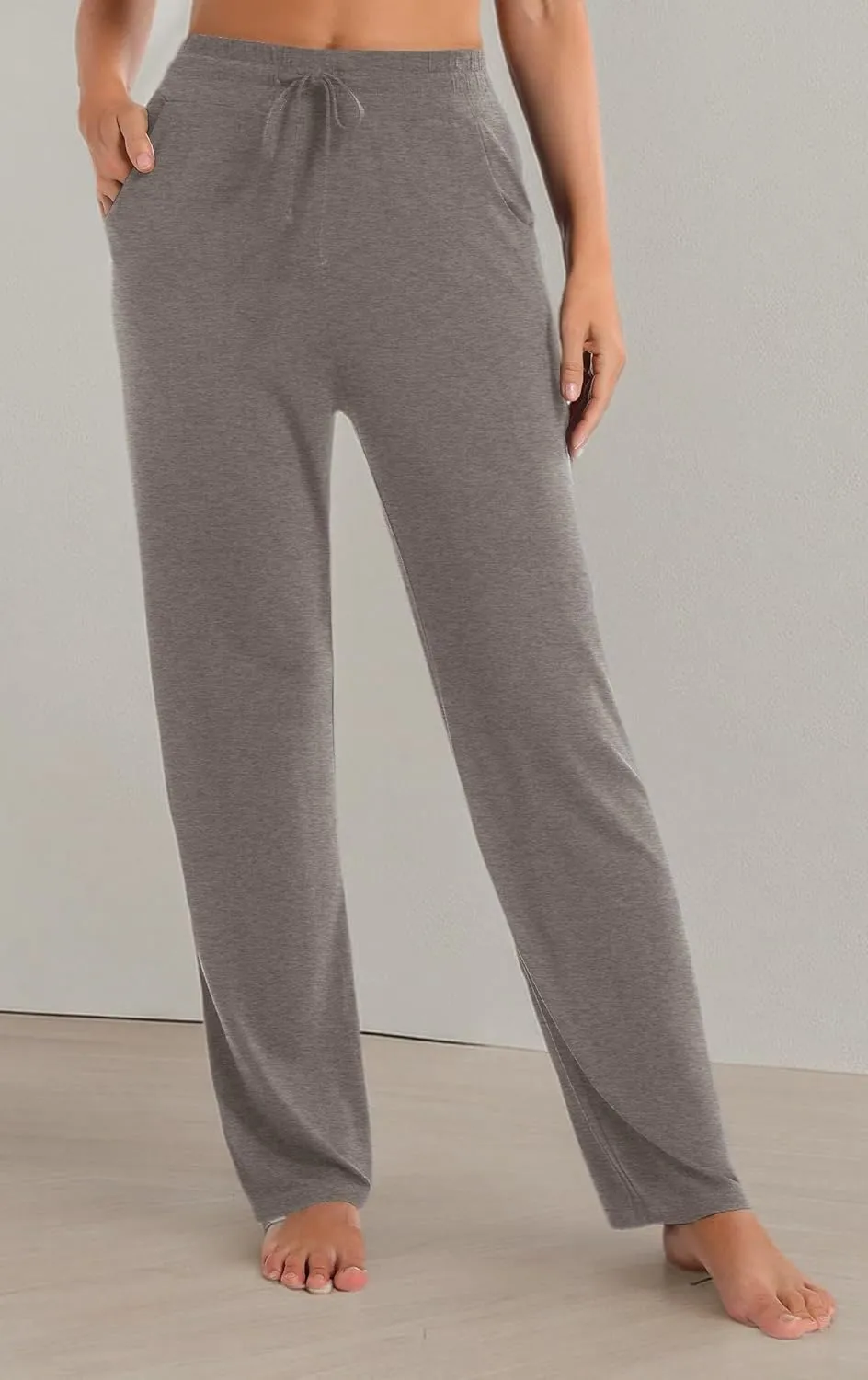 Urban CoCo Women's Straight Leg Long Pants Elastic High Waist Drawstring Casual Trousers with Pockets