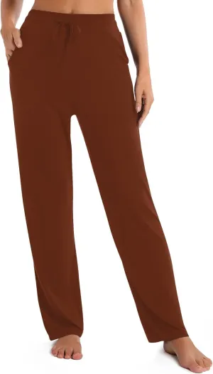 Urban CoCo Women's Straight Leg Long Pants Elastic High Waist Drawstring Casual Trousers with Pockets